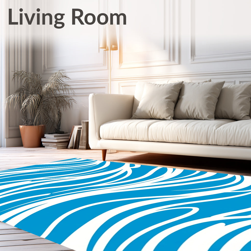 Blue White Flowing Wave Pattern Rug