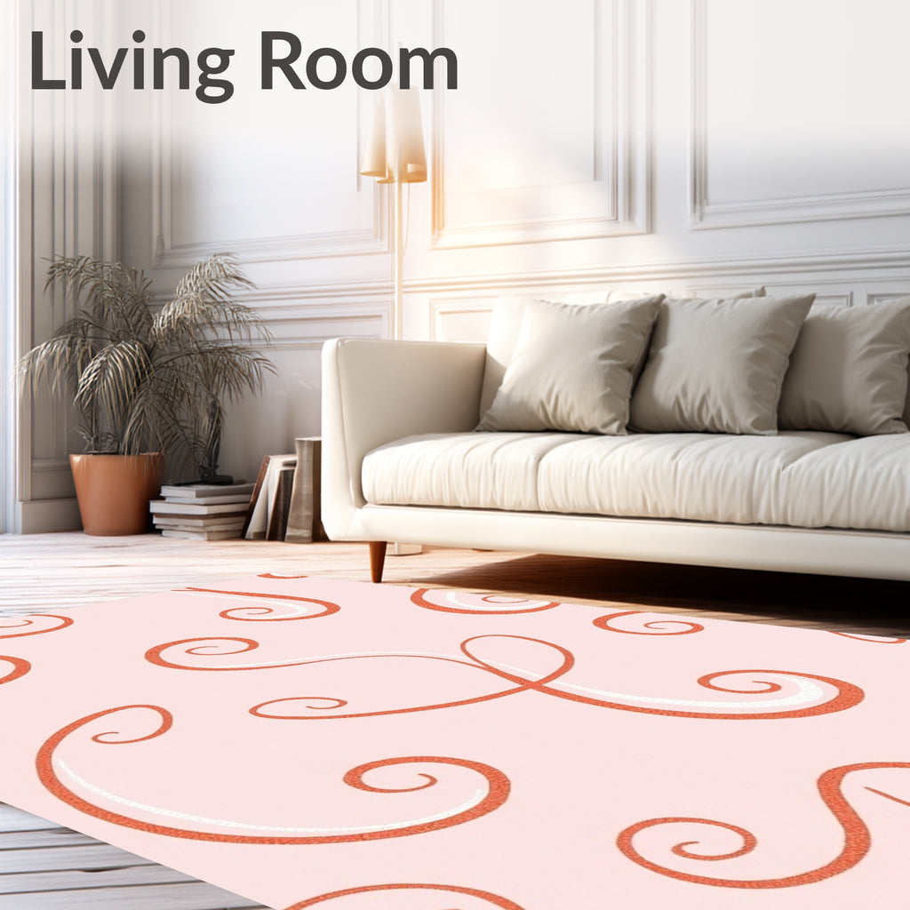 Coral Swirls Pattern Pink Background Rug
