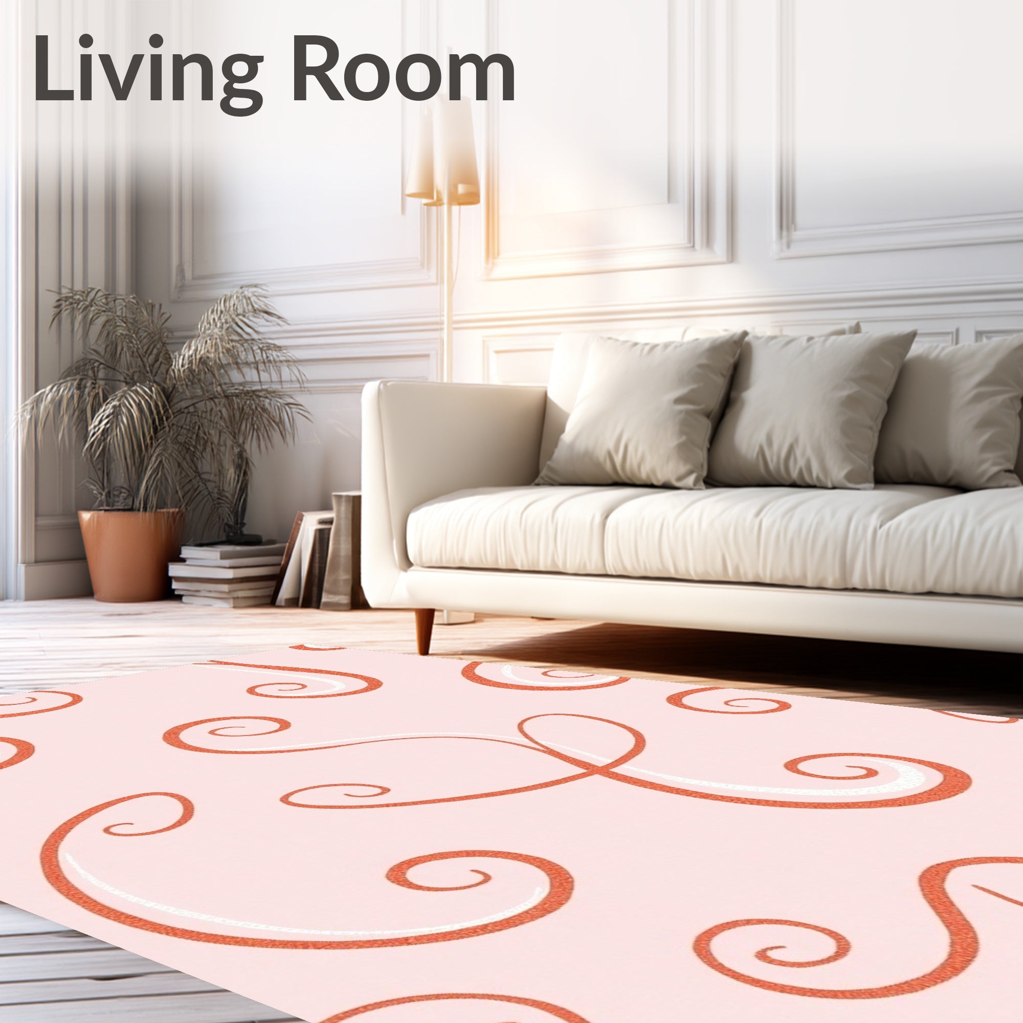 Coral Swirls Pattern Pink Background Rug