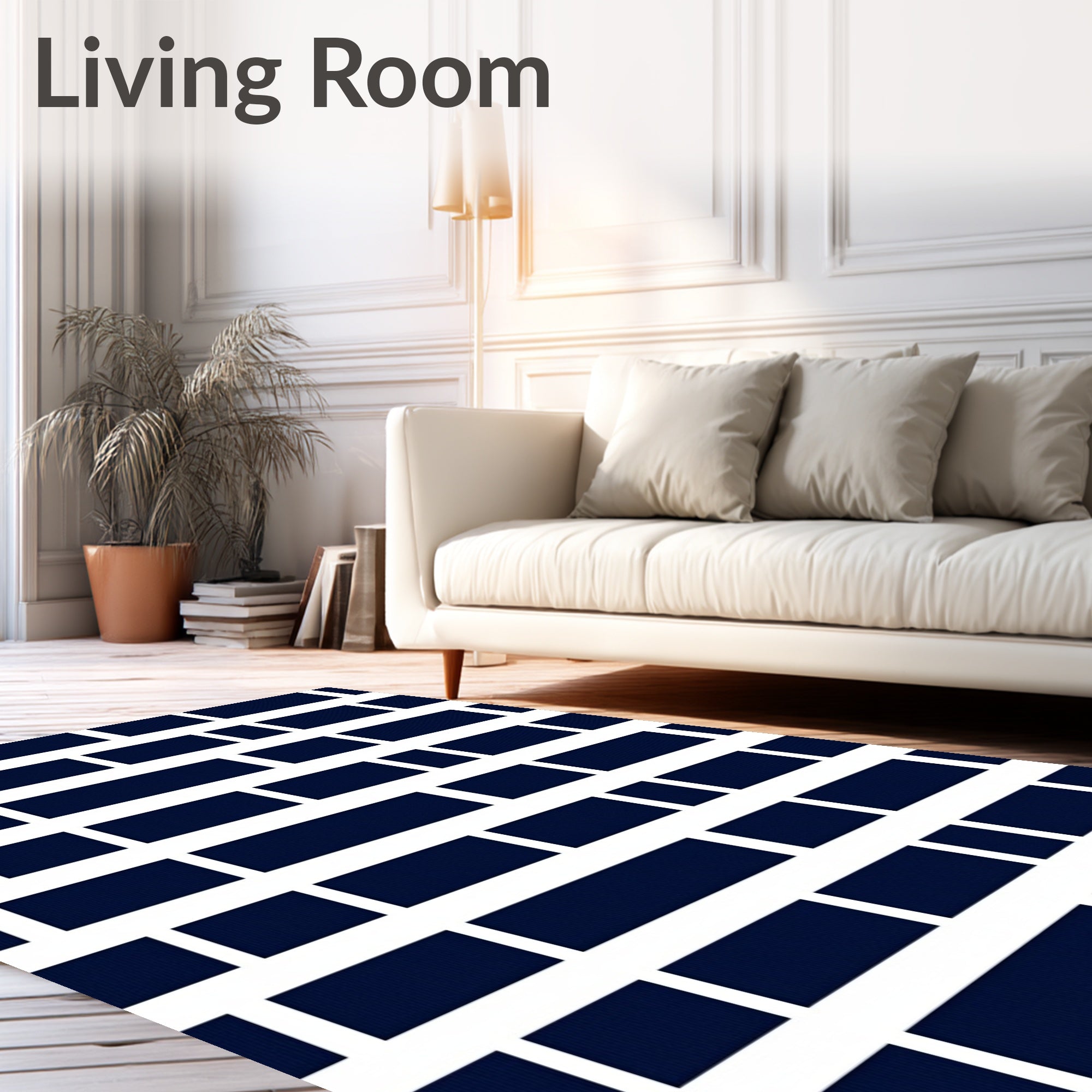 Navy Brick Pattern Modern Rug
