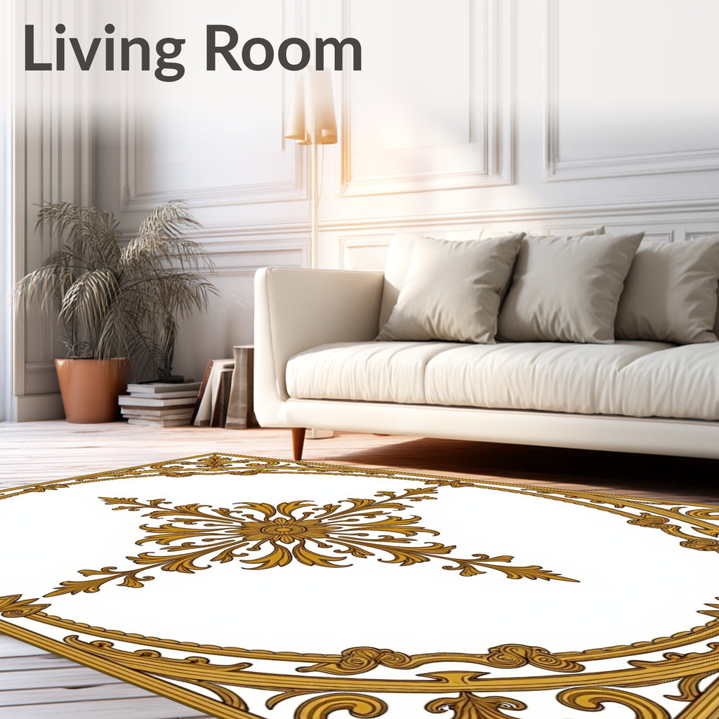 Golden Rococo Floral Motif Rug