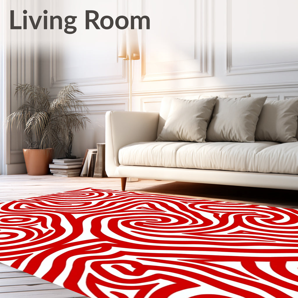 Vibrant Red Wavy Lines Rug