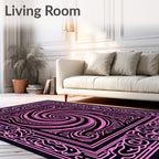 Abstract Pink Swirl Inner Border Rug