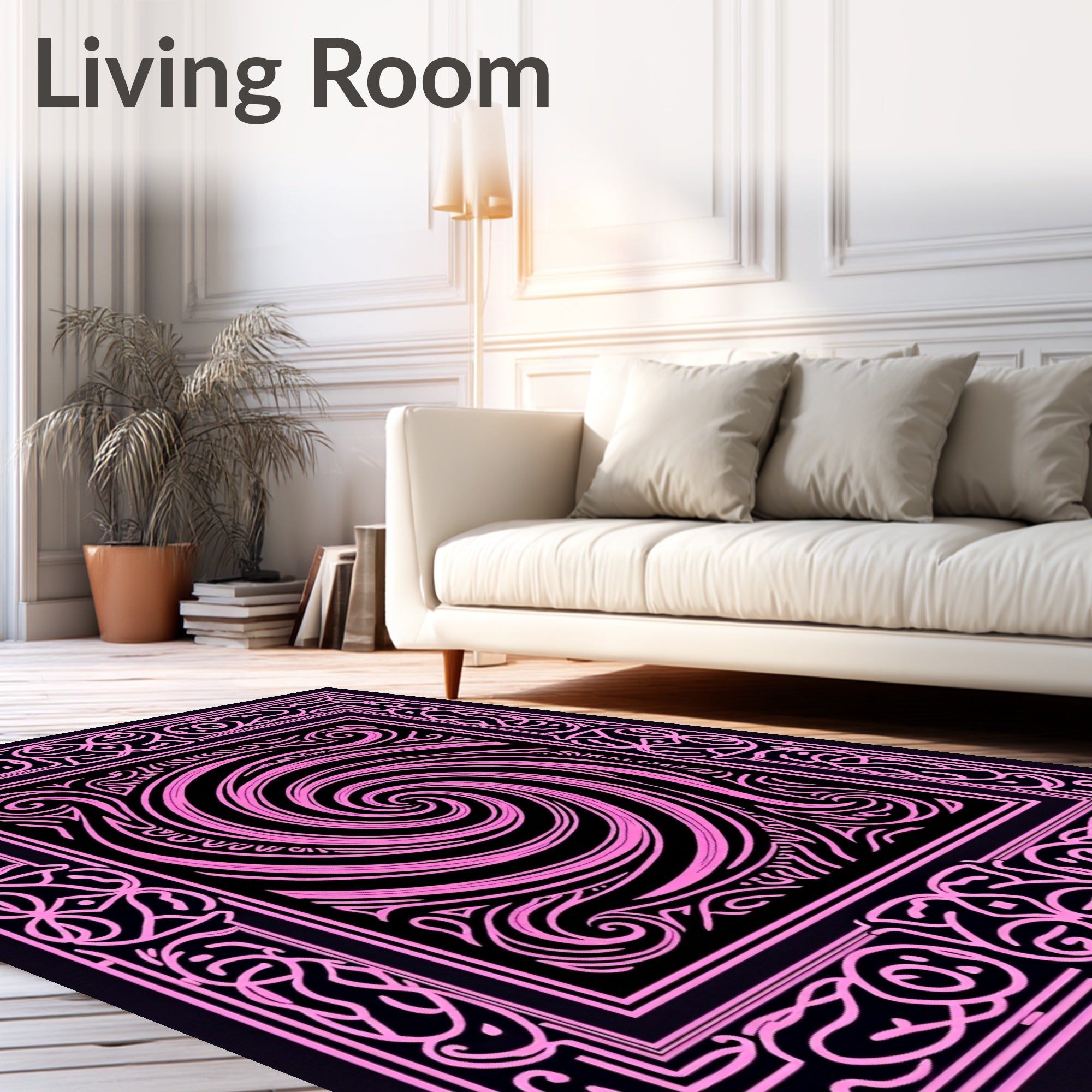 Abstract Pink Swirl Inner Border Rug