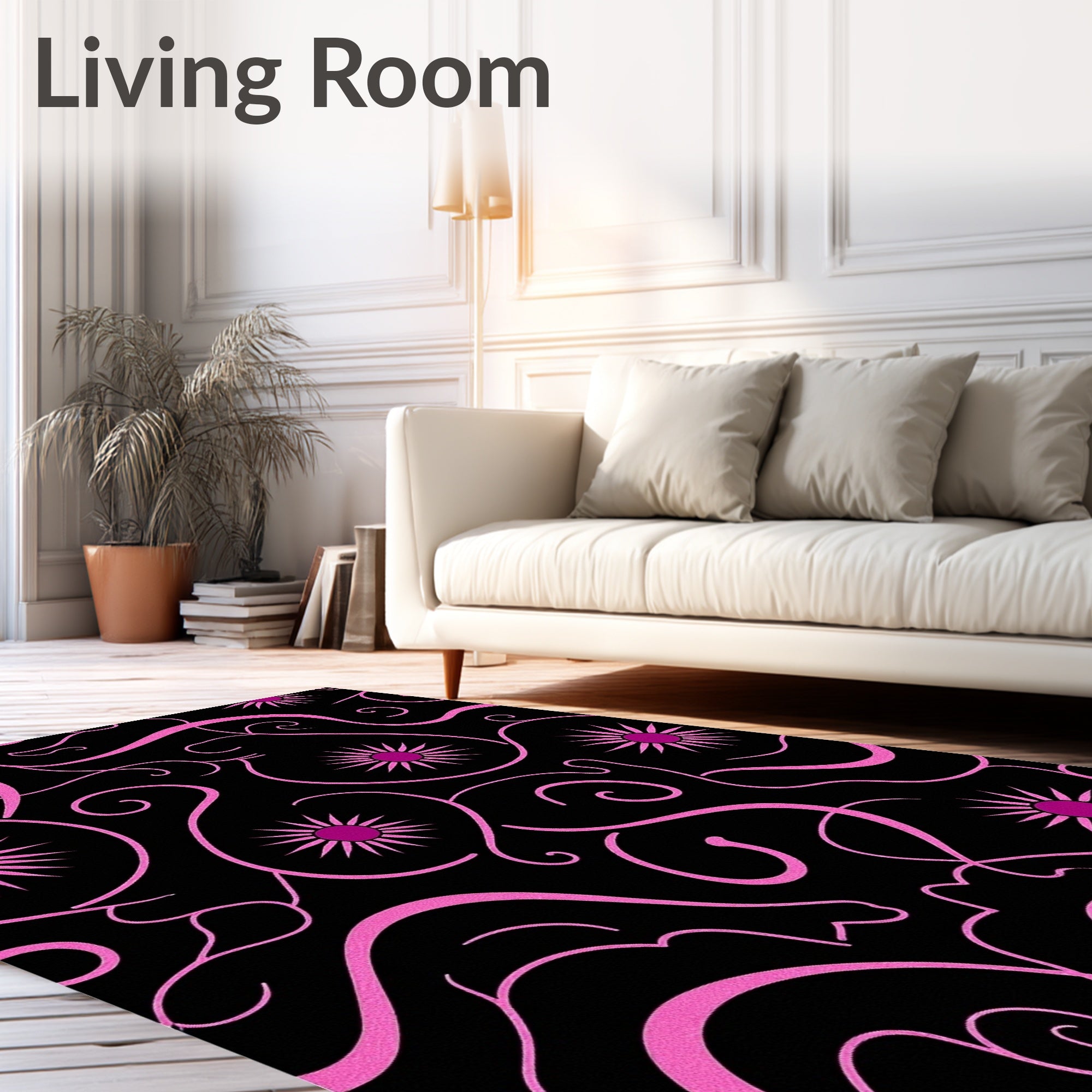 Vibrant Pink Floral Swirl Pattern Rug