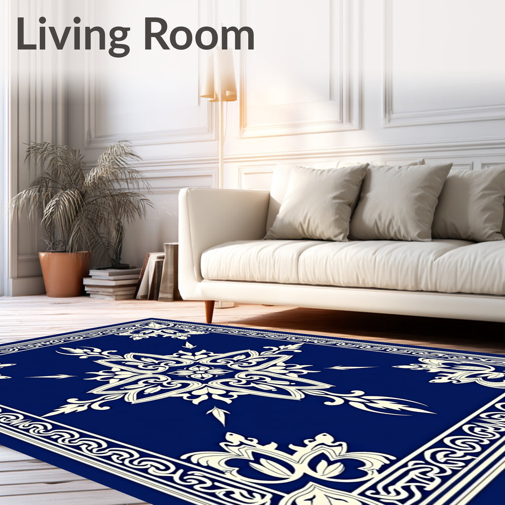 Ornate Cobalt Floral Scroll Rug