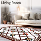 Geometric Lattice Red Blue Ochre Rug