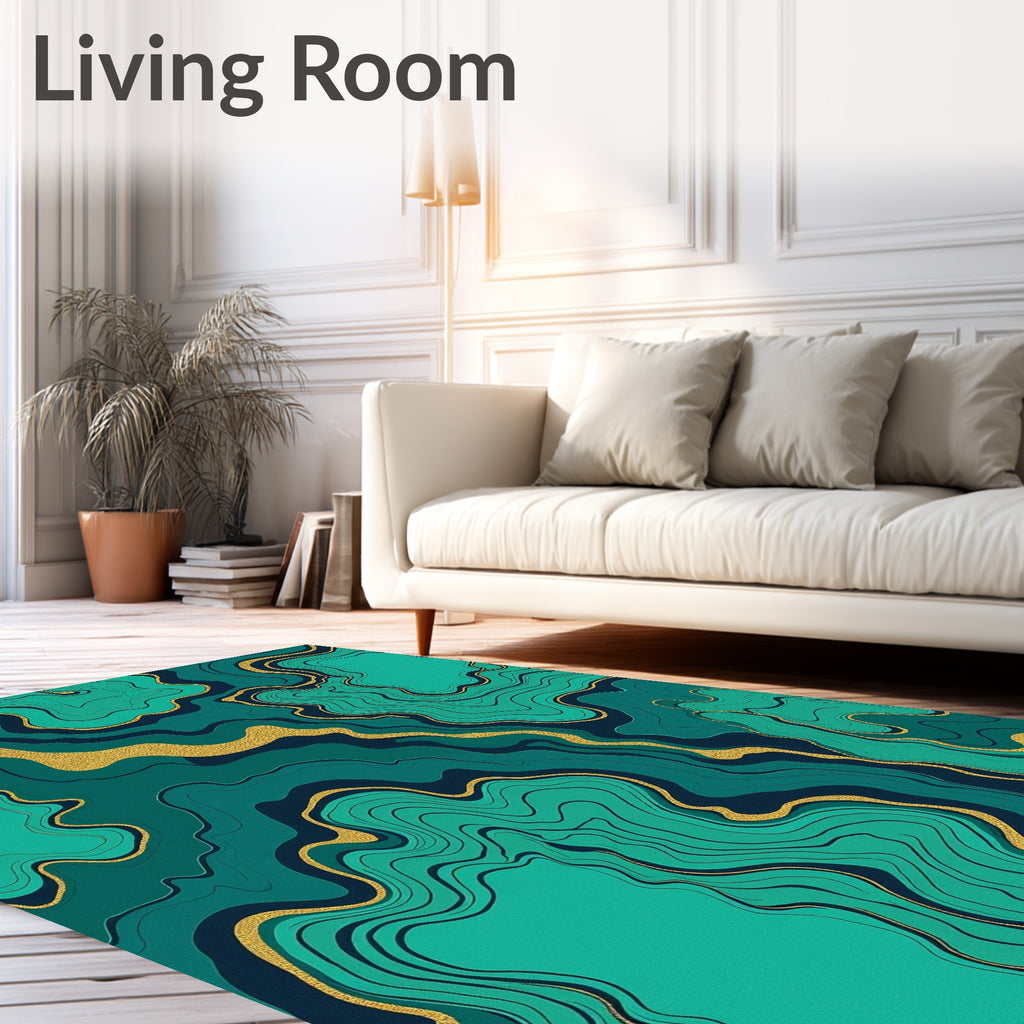 Emerald Waves With Gold Veins Rug