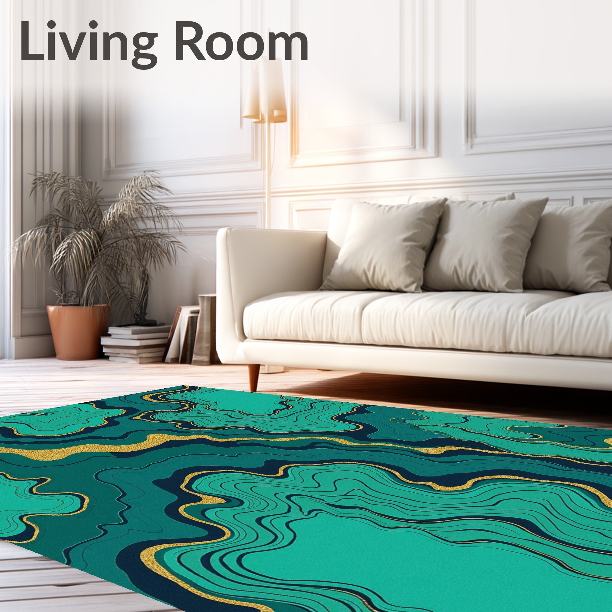 Emerald Waves With Gold Veins Rug