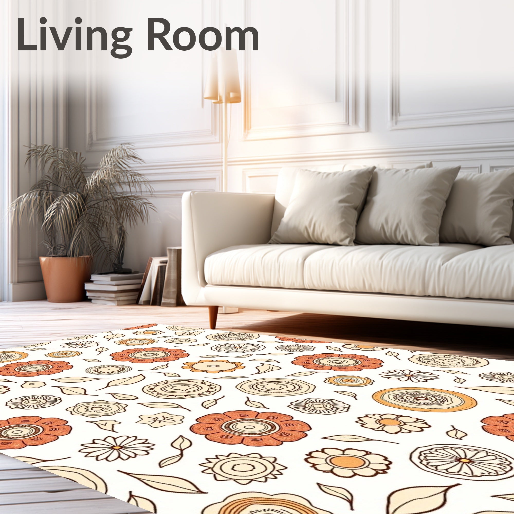 Hand Drawn Floral Mandala Pattern Rug