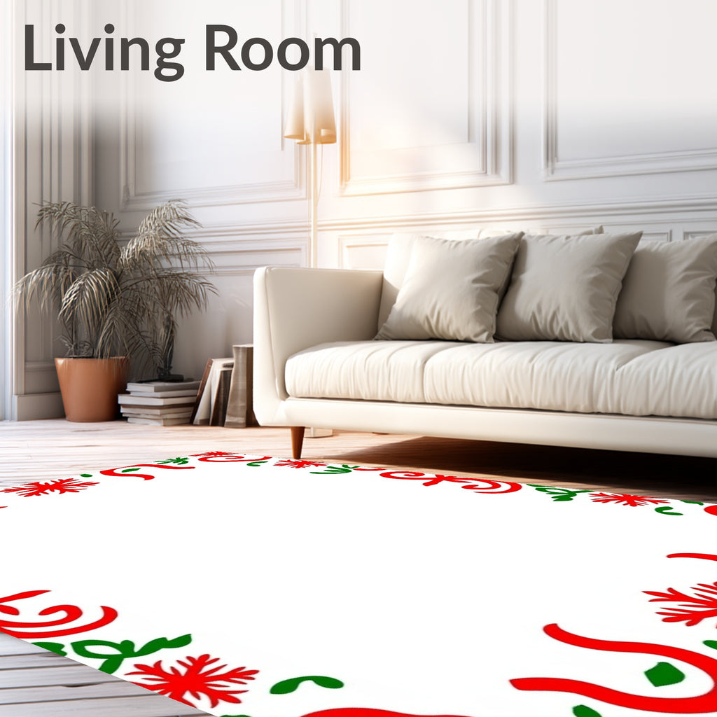 Red green snowflake ribbon border Rug