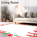 Red green snowflake ribbon border Rug