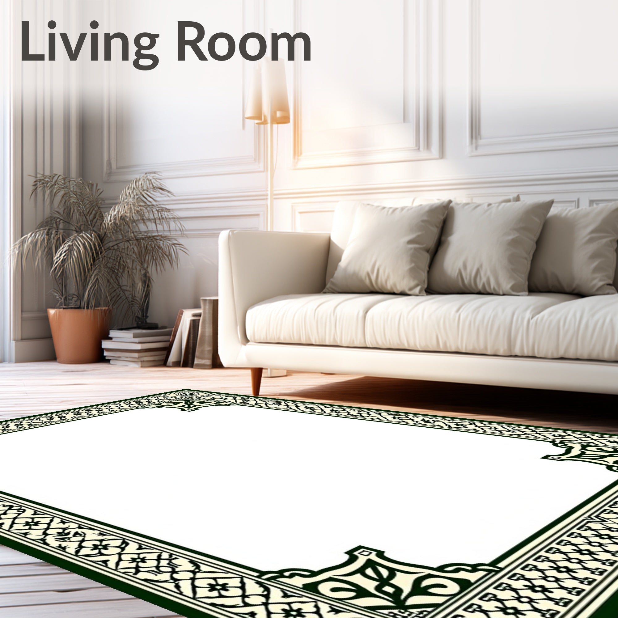 Ornate Green Ivory Geometric Pattern Rug