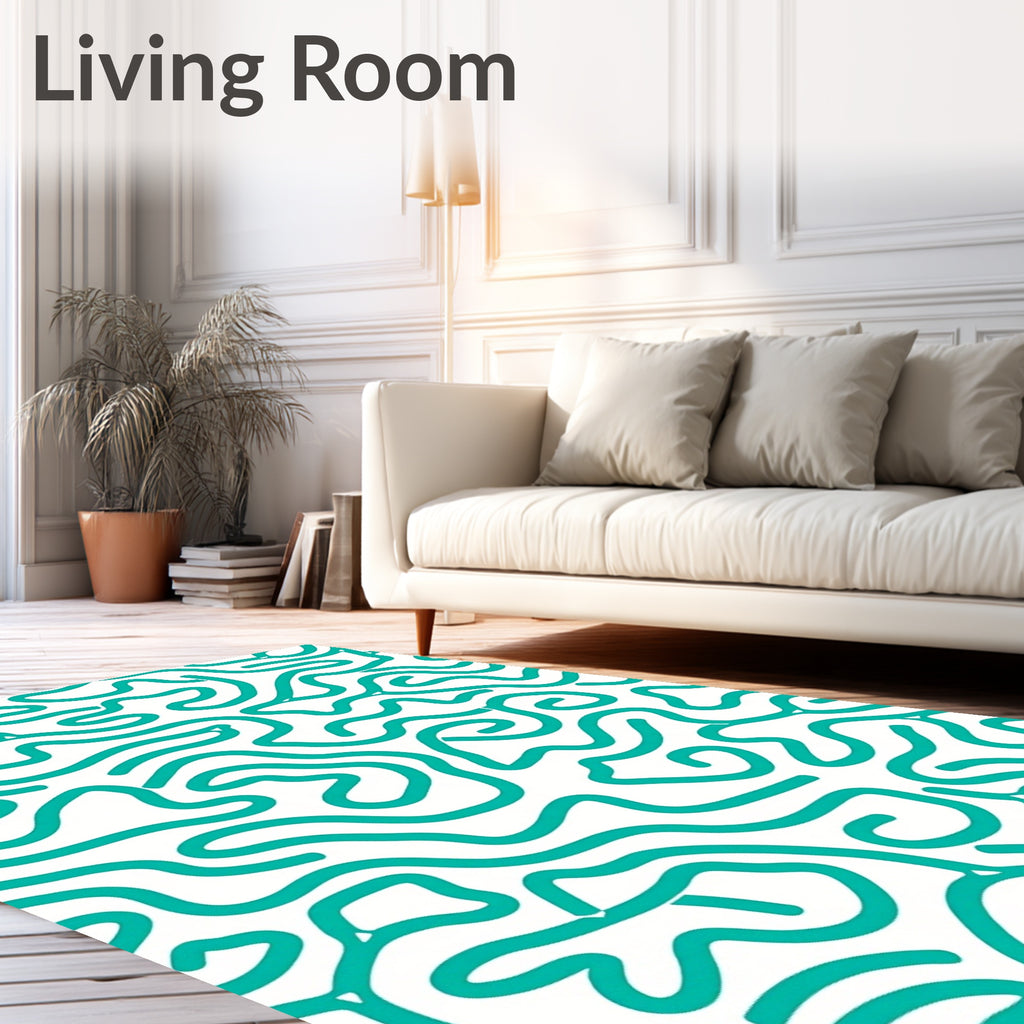 Abstract Teal Swirl Pattern Rug