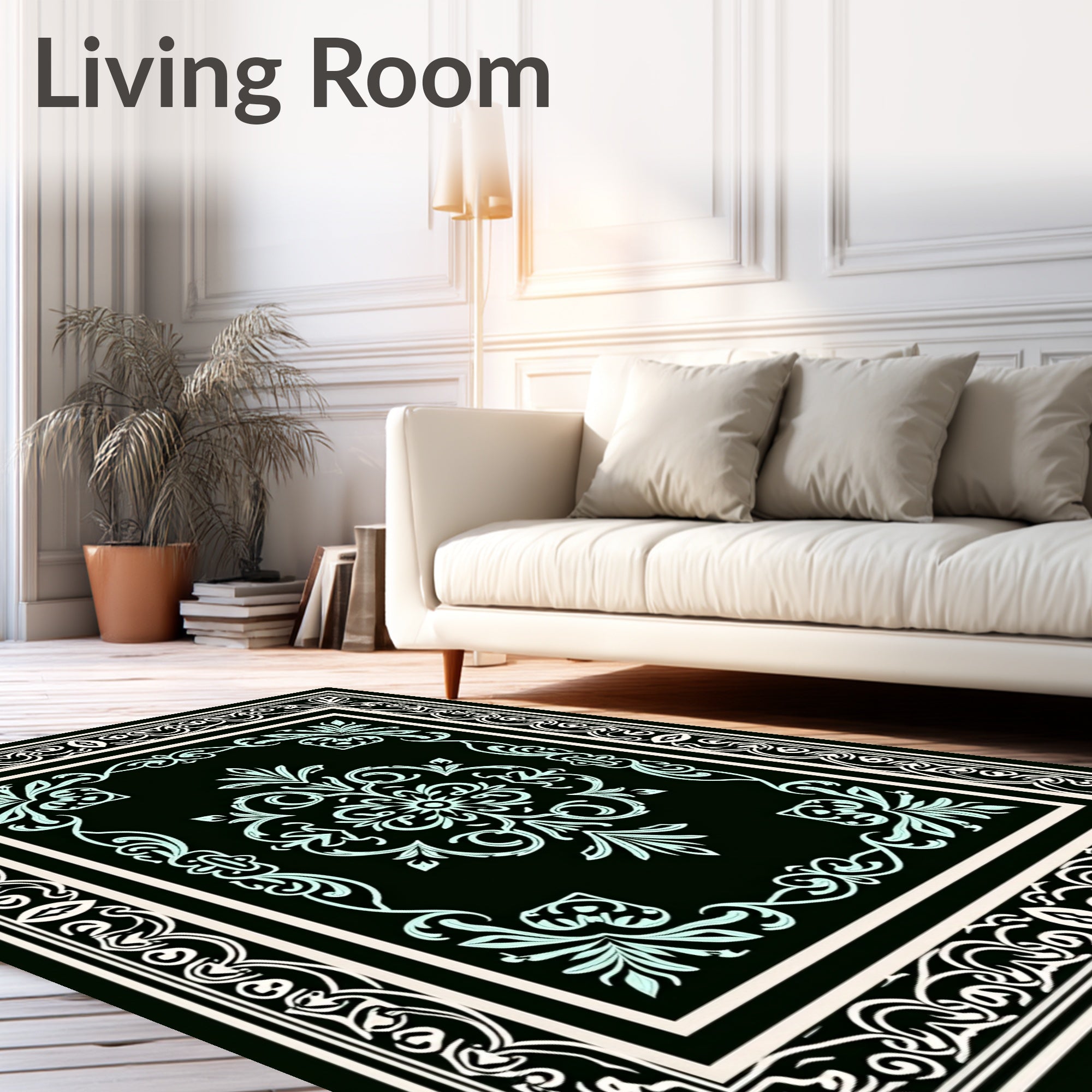 Classic Floral Border Intricate Design Rug