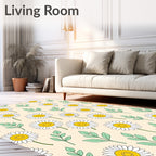 White Daisy Green Leaf Pattern Rug