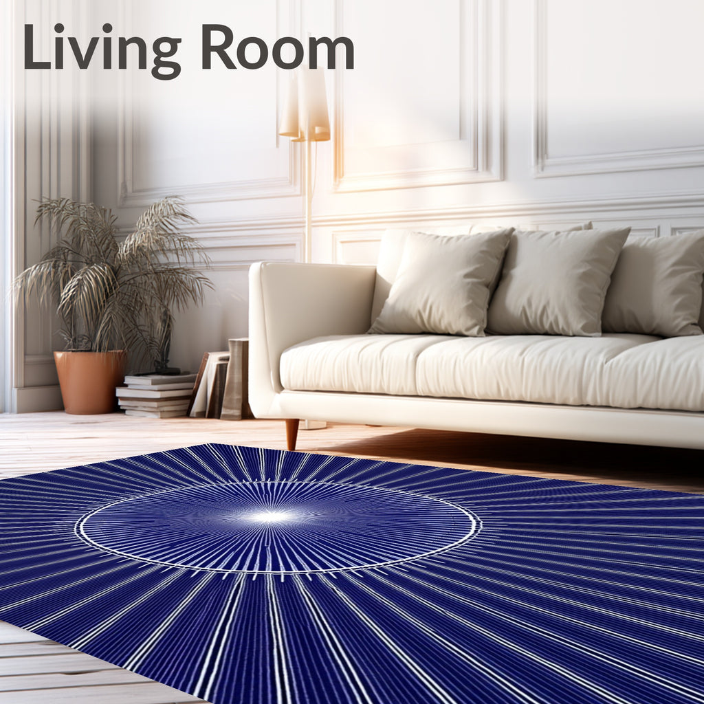 Radiant Sunburst Abstract Blue Rug