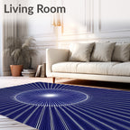Radiant Sunburst Abstract Blue Rug