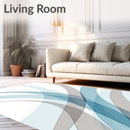 Abstract Blue Gray Wavy Swirls Rug