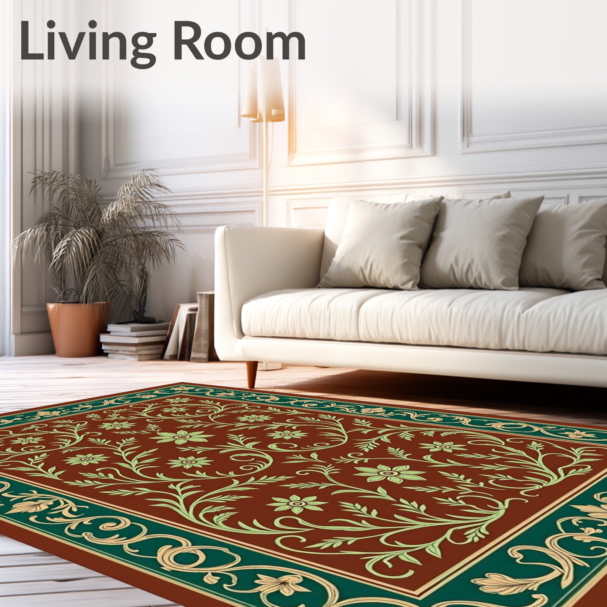 Traditional Floral Vine Border Rug