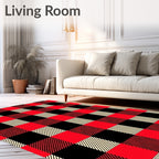 Red Black Plaid Checkered Design Rug