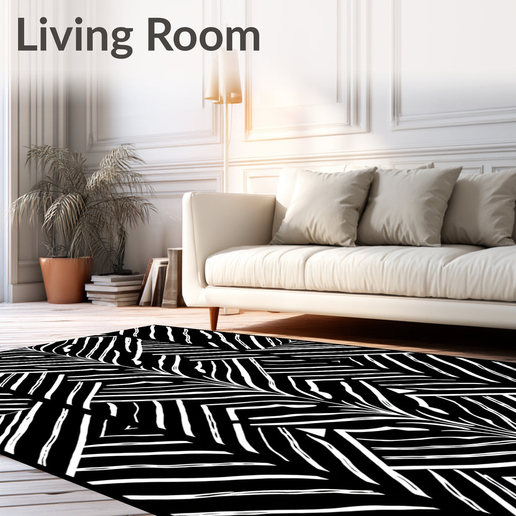 Bold Abstract Black White Lines Rug