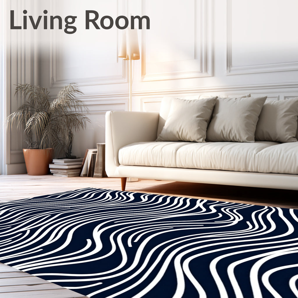 Abstract Navy Wavy Lines Pattern Rug