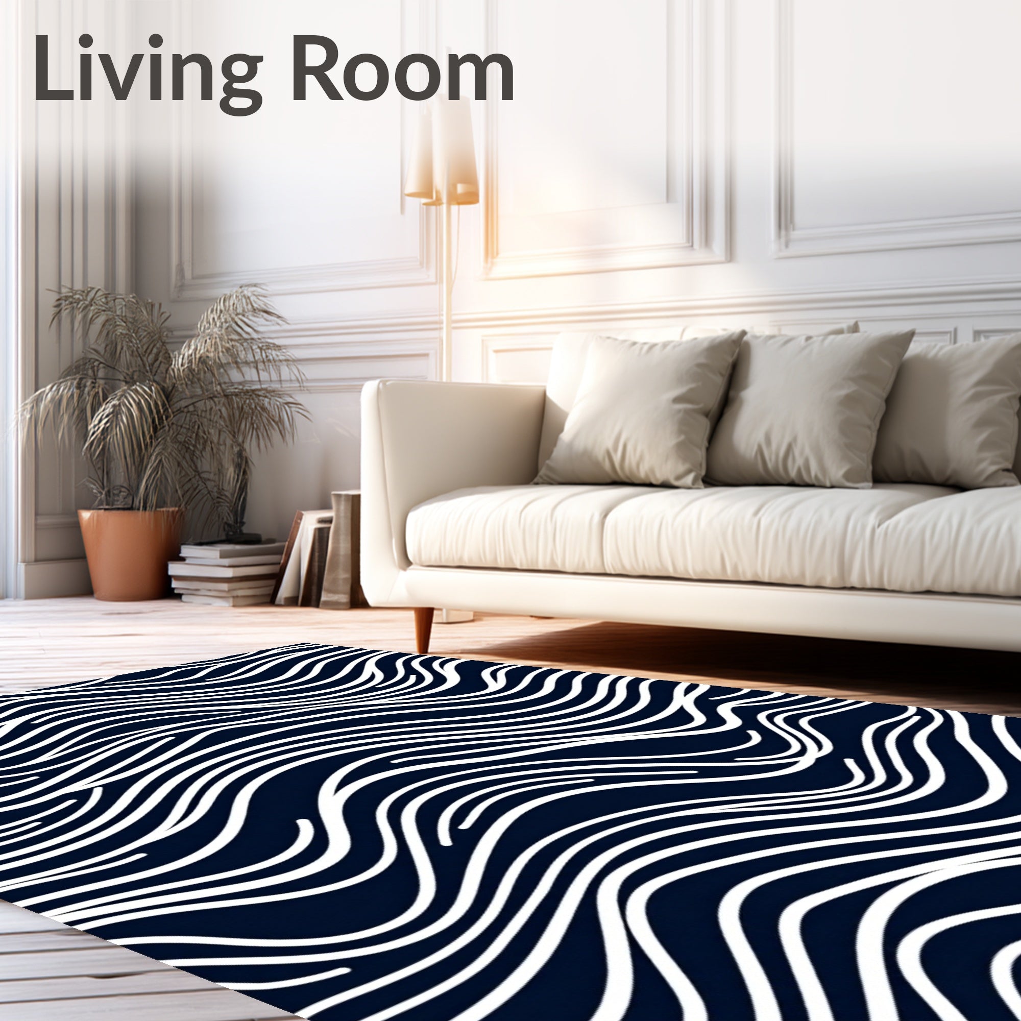 Abstract Navy Wavy Lines Pattern Rug