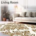 Classic Brown Damask Scroll Pattern Rug