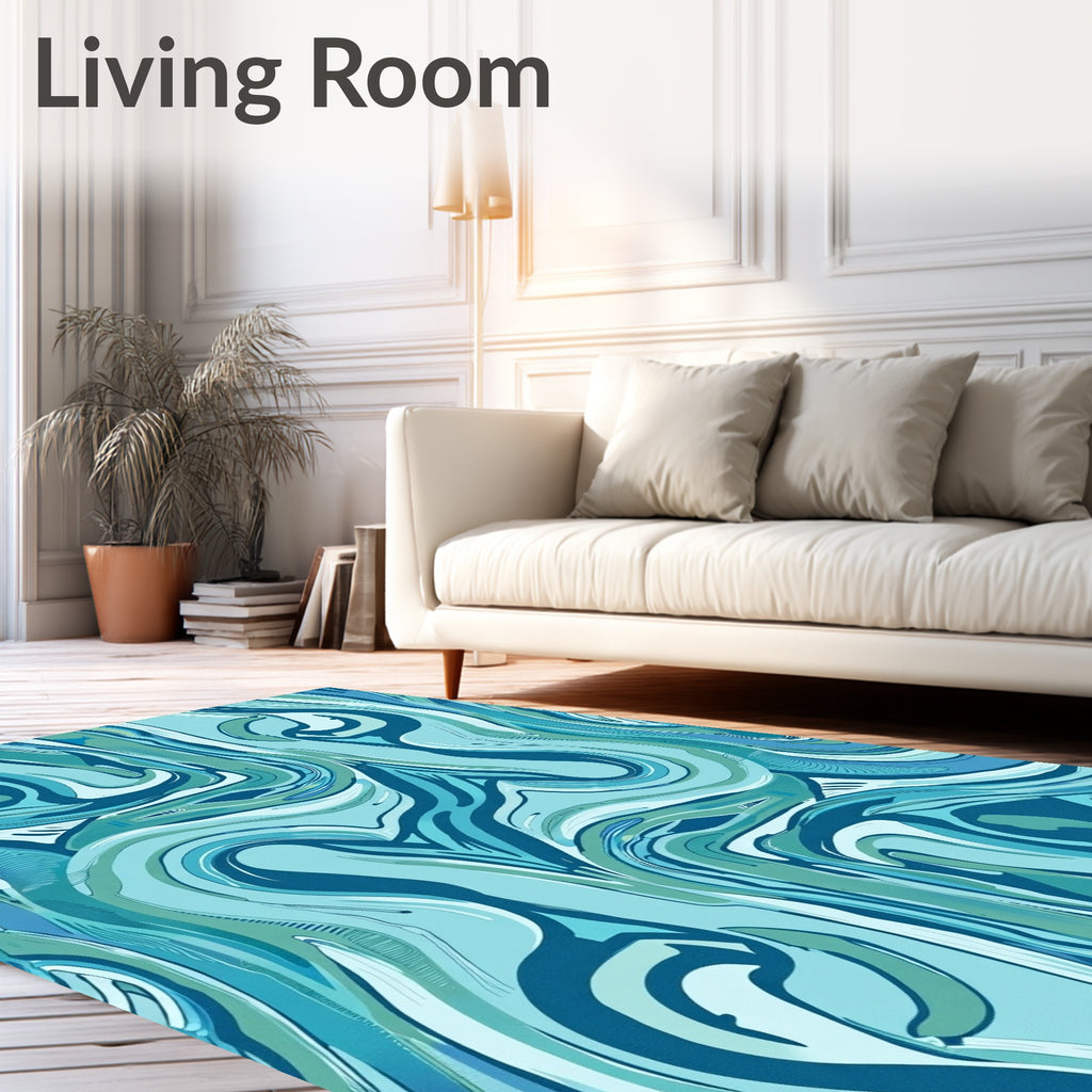 Abstract Blue Swirl Pattern Rug