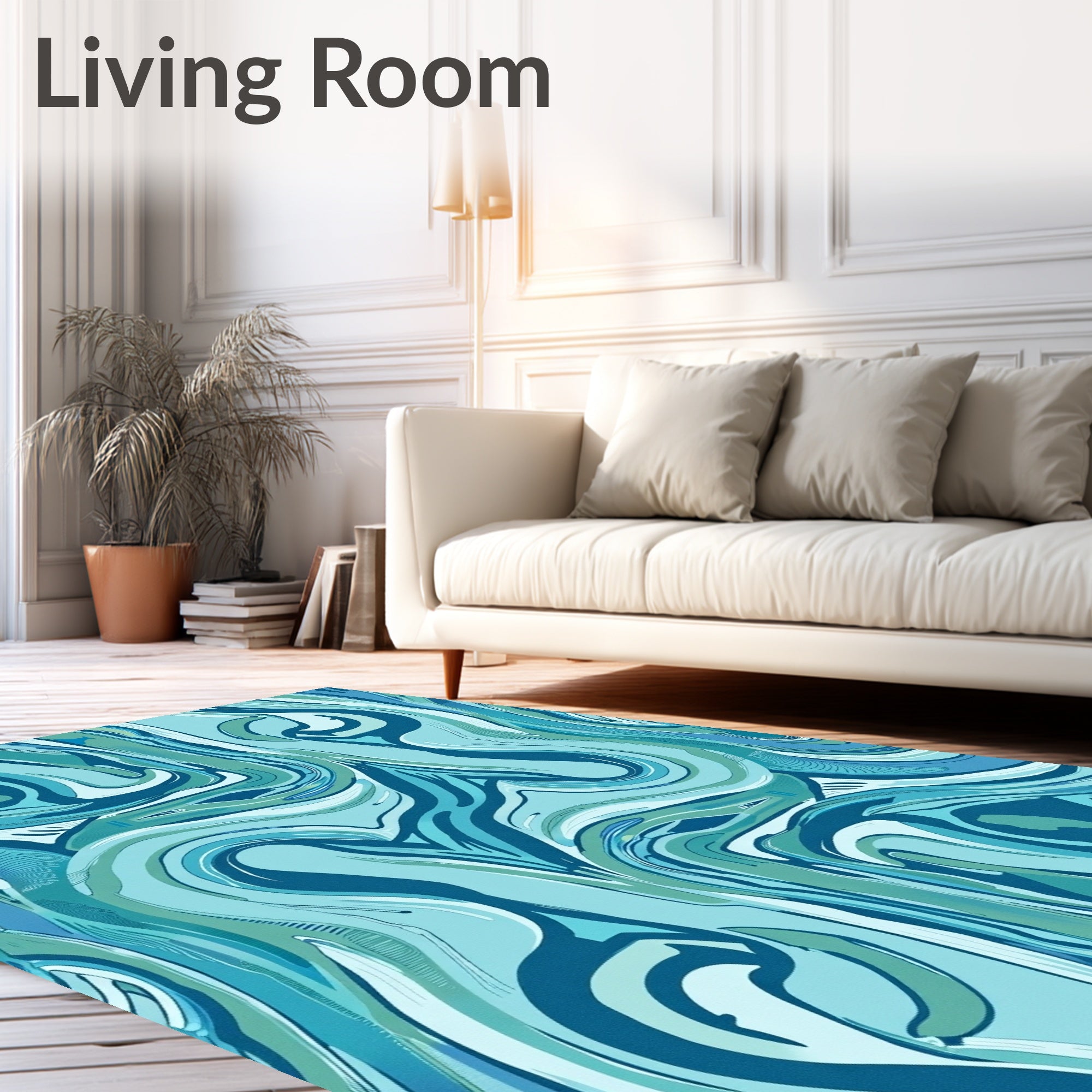 Abstract Blue Swirl Pattern Rug