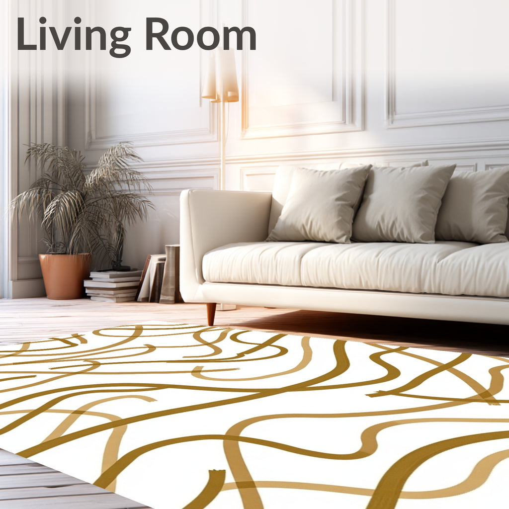 Abstract Swirls Golden Lines Rug