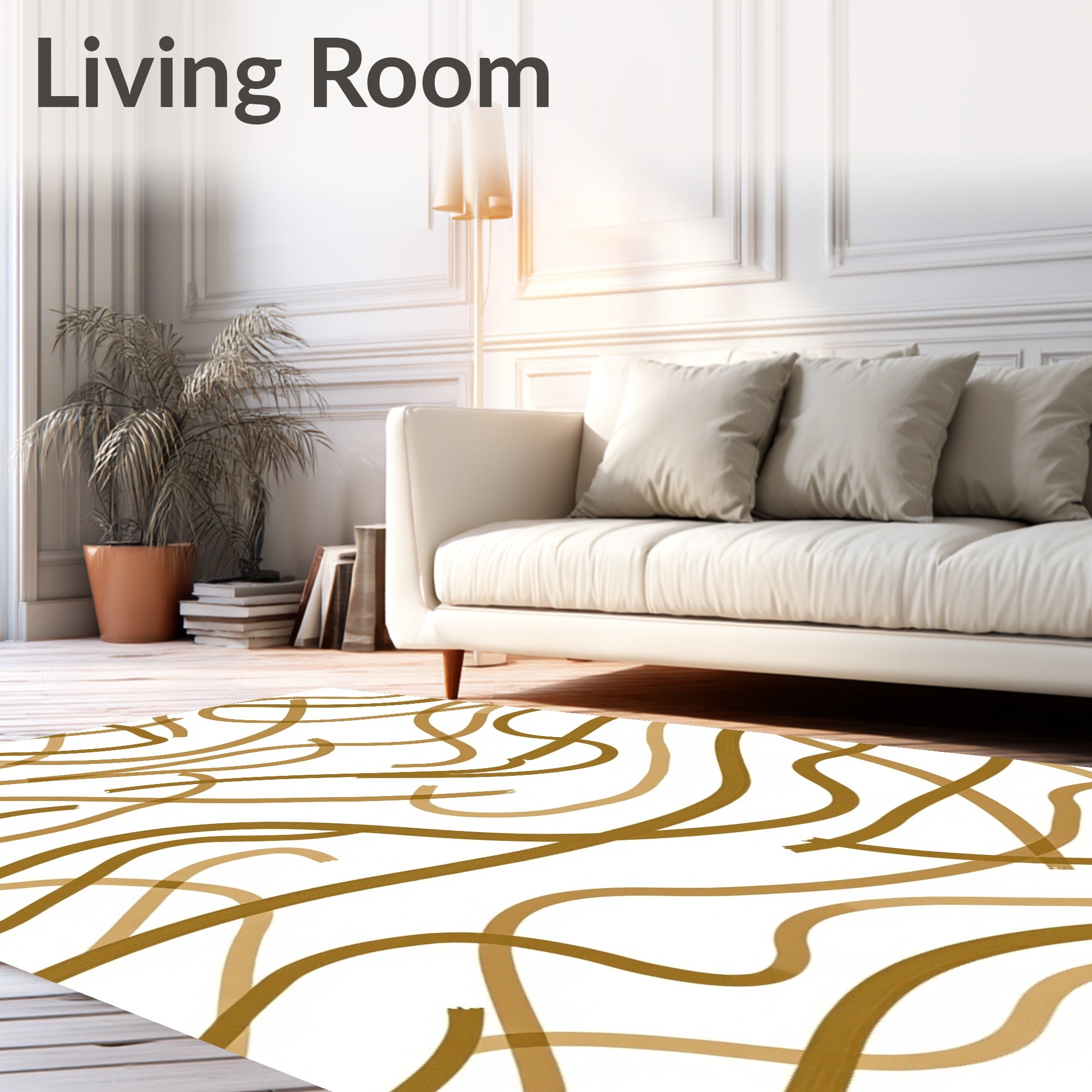 Abstract Swirls Golden Lines Rug