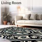 Elegant Black Cream Blue Floral Pattern Rug