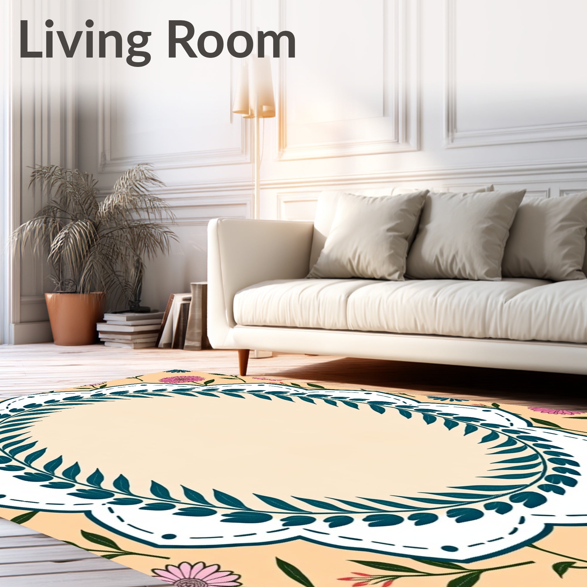 Floral Lace Border with Nature Design Rug