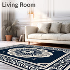 Ornate Floral Mandala With Geometric Border Rug