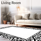 Ornate Black Scroll Border Rug