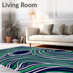Abstract Wavy Green And Navy Swirls Rug