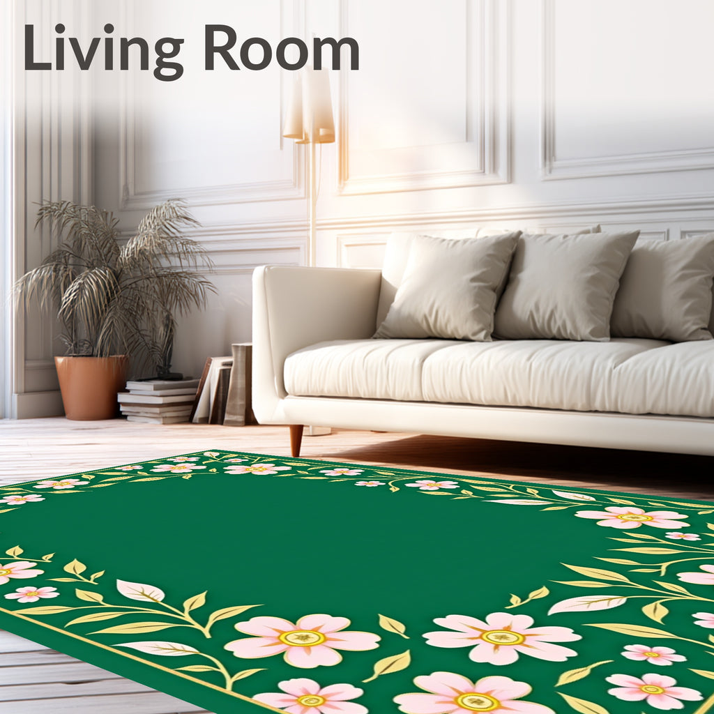 Floral Vine With Pink Blossoms Design Rug