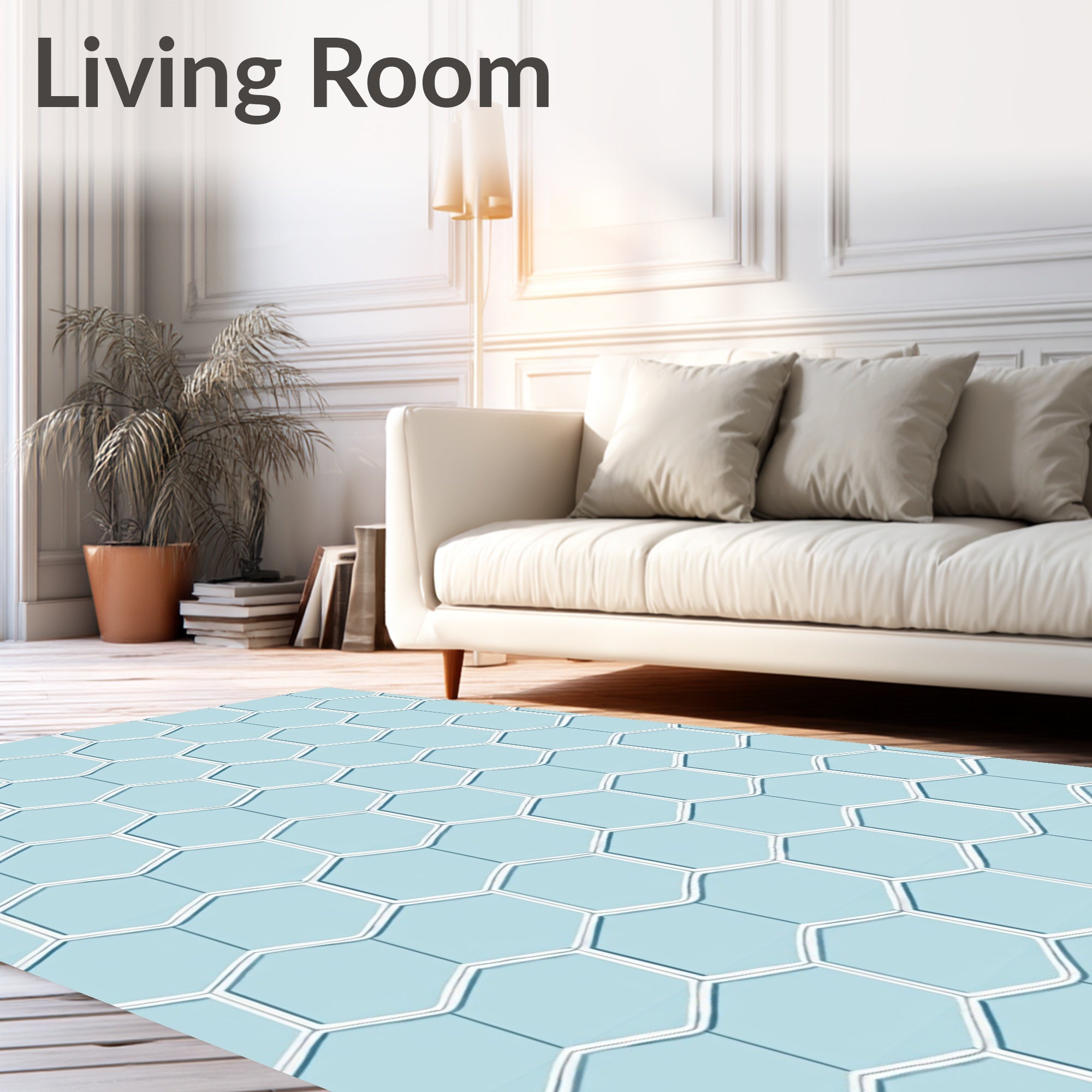 Modern Light Blue Hexagon Pattern Rug