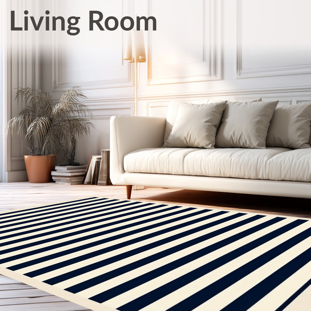Classic Navy Blue Stripe Pattern Rug