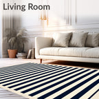 Classic Navy Blue Stripe Pattern Rug