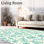 Teal Leaf Pattern Delightful Design Rug