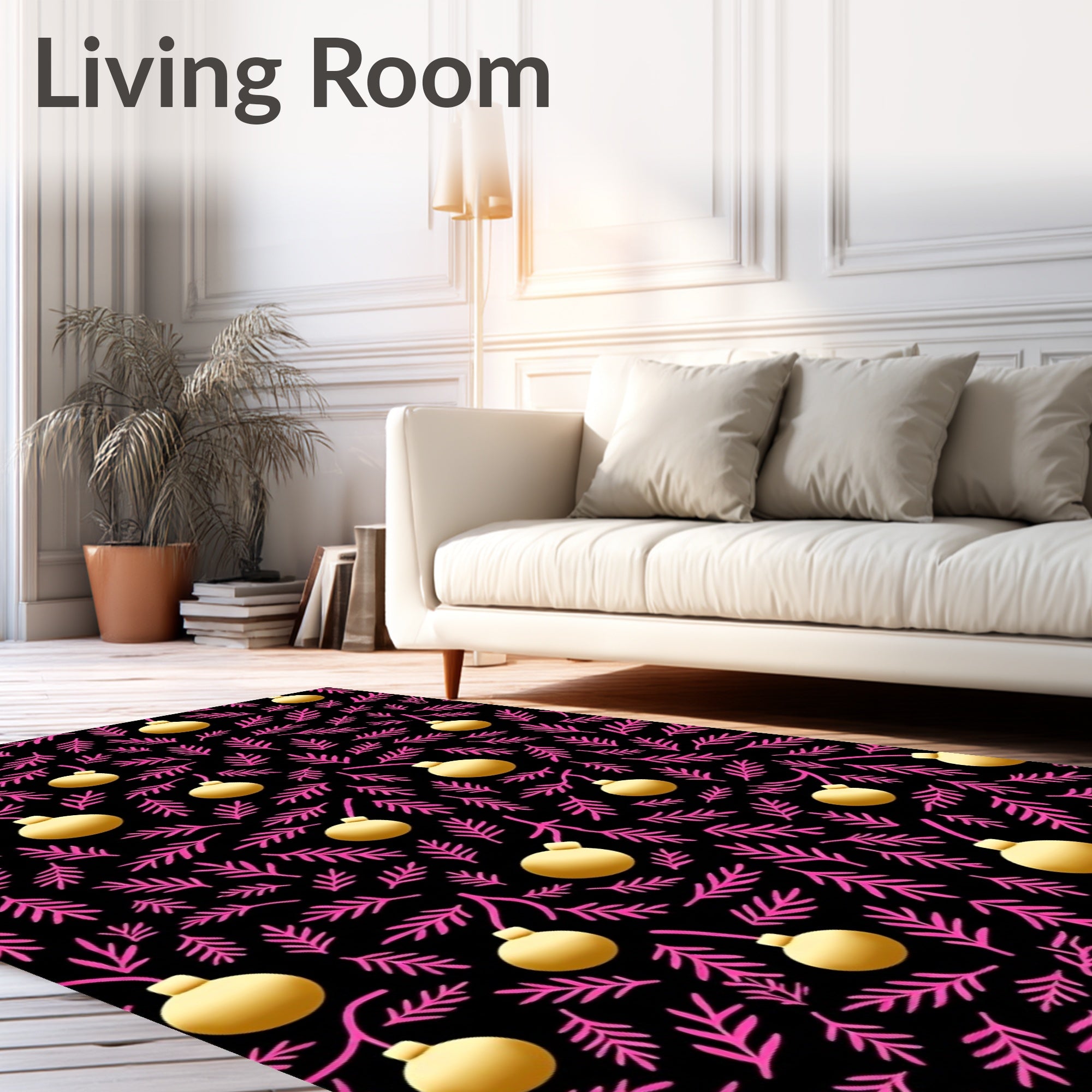 Pink Pine Golden Bauble Collage Rug
