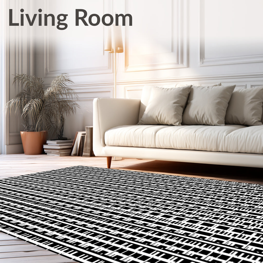Abstract Black White Column Design Rug