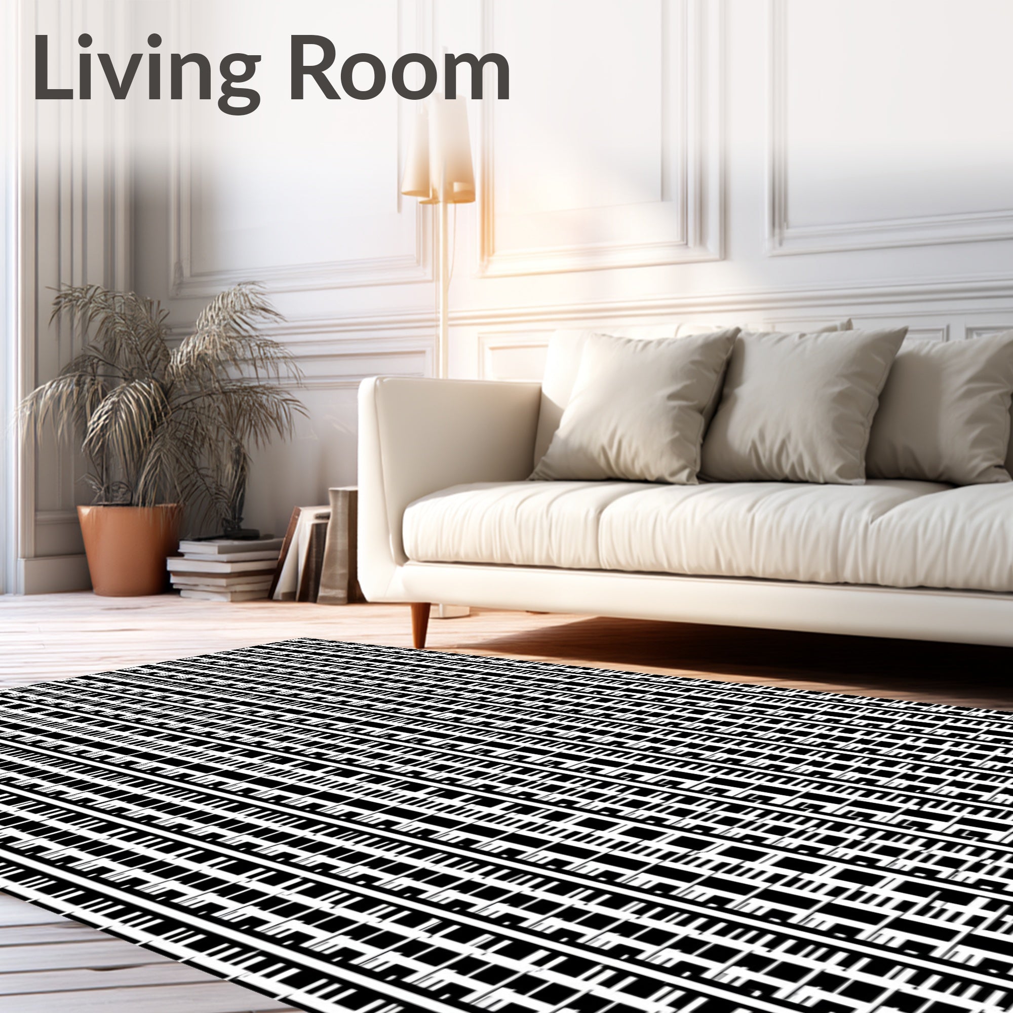 Abstract Black White Column Design Rug