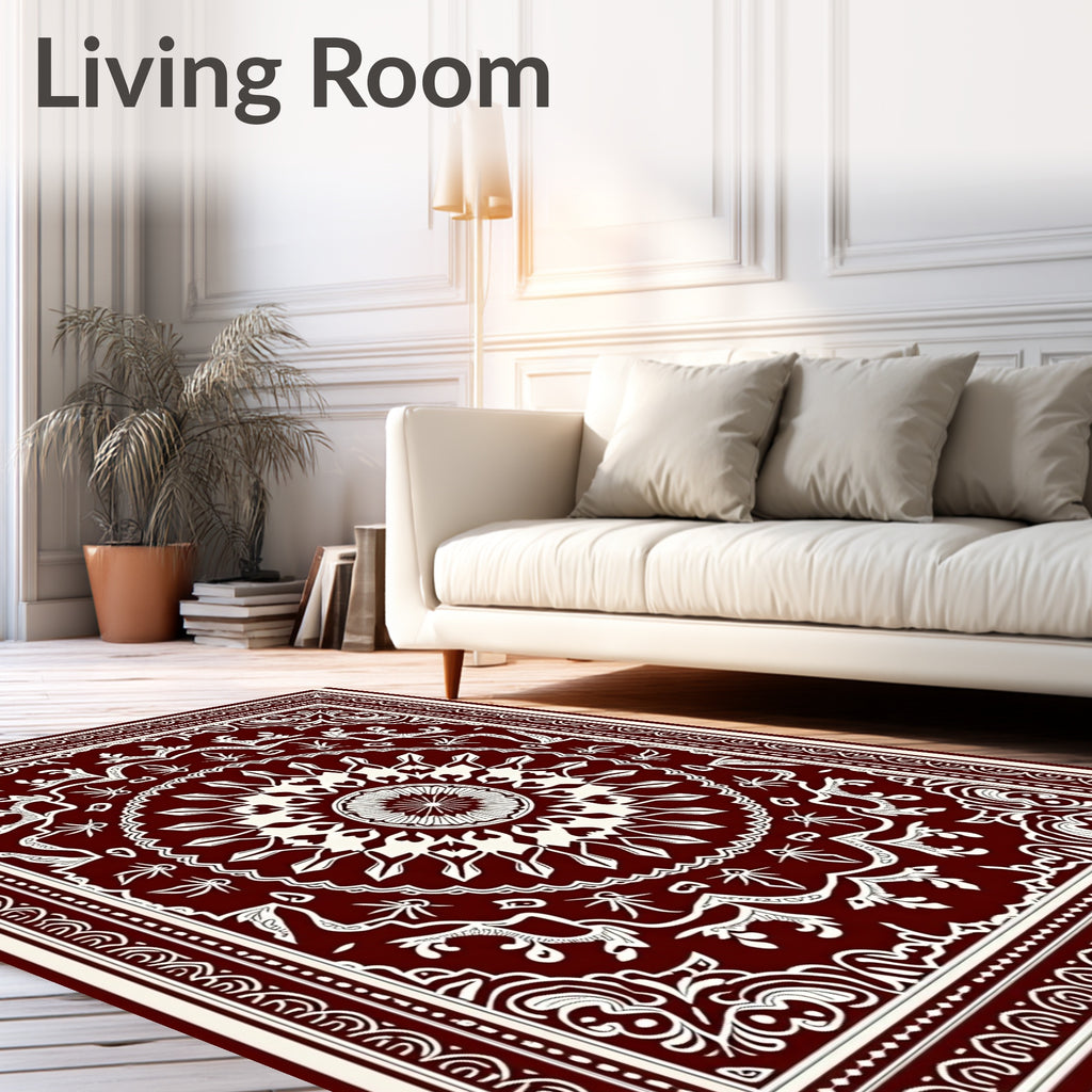 Rich Maroon Floral Mandala Pattern Rug