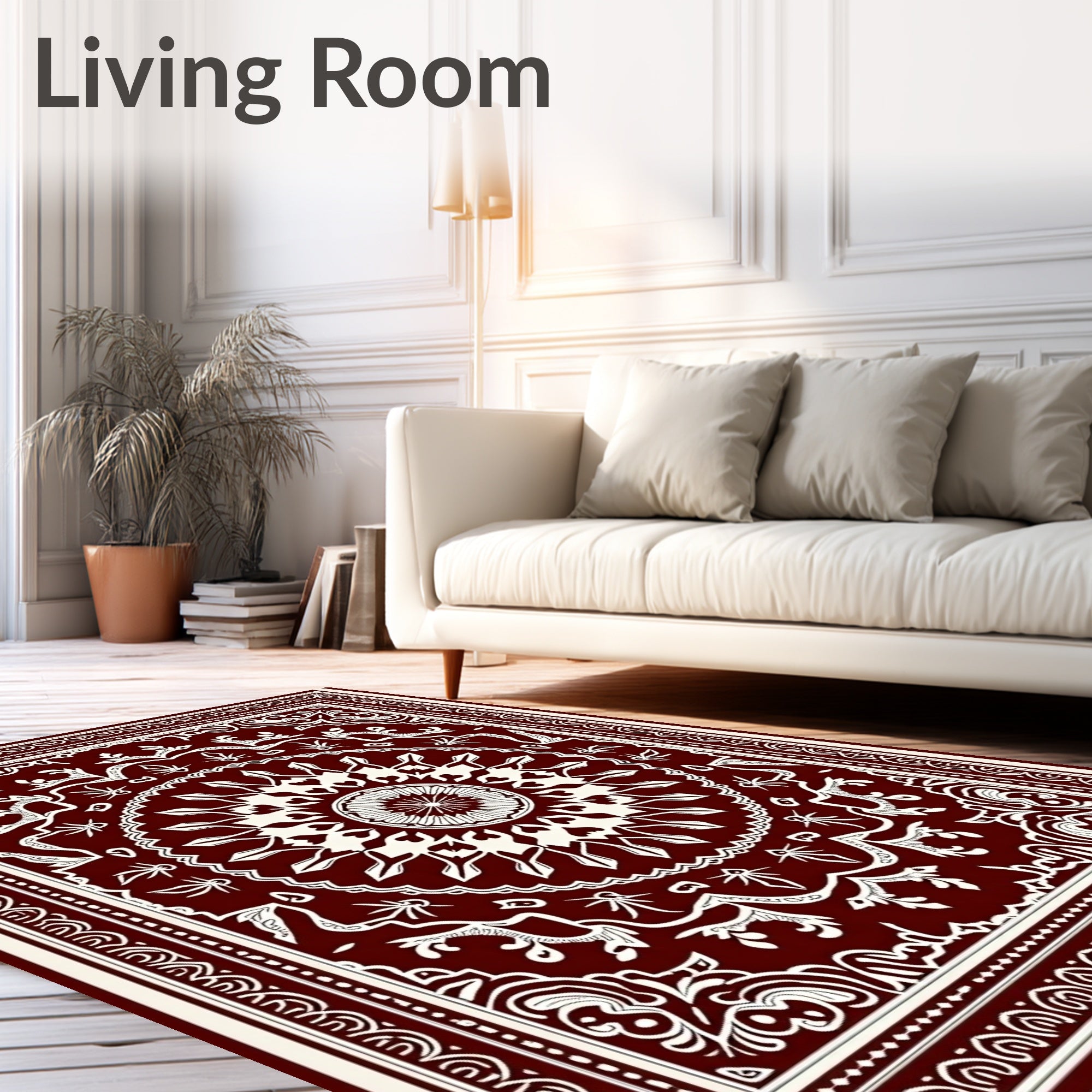 Rich Maroon Floral Mandala Pattern Rug
