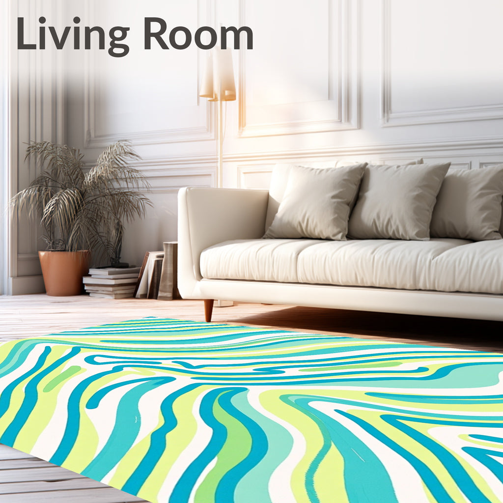 Wavy Teal Aqua Lime Stripes Rug