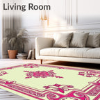 Pink Floral Border Medallion Design Rug